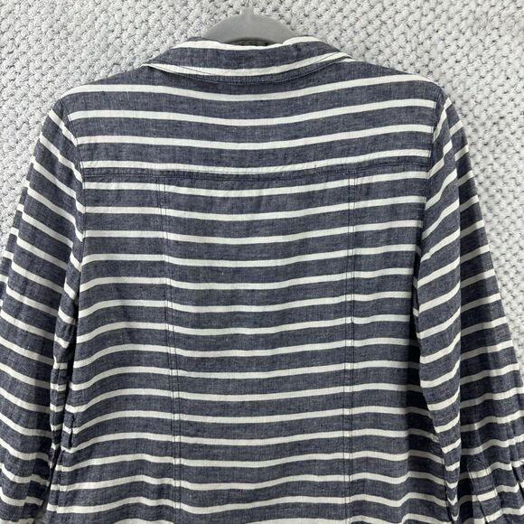 Boden Dress Womens 6R Gray Striped Linen Popover Button Up Knee Length Collared - Picture 8 of 15
